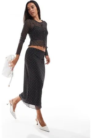VILA Dotty mesh midi skirt co-ord in