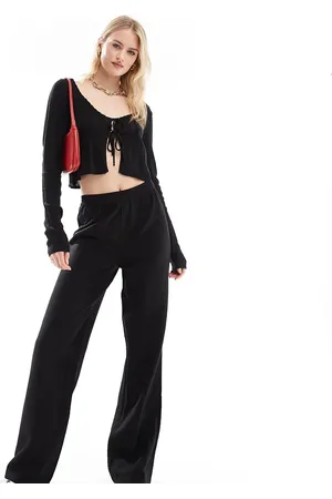 Pieces® Linen touch wide leg trouser in