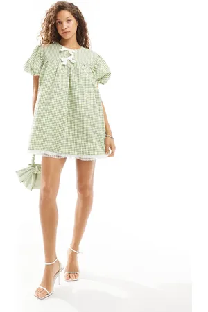 Sister Jane Bow gingham mini dress with lace trim in