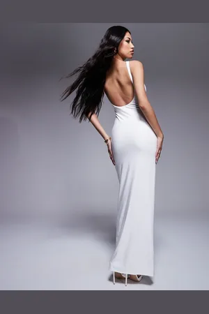 Fashionkilla Double layered slinky high neck low back maxi dress in off