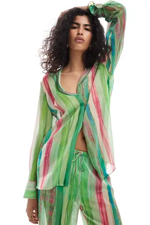 MANGO Stripe co-ord beach shirt in and pink