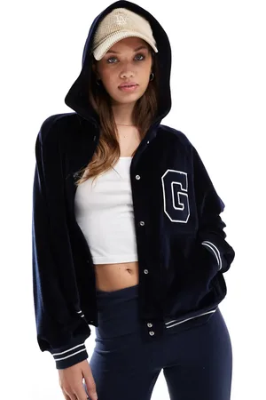 GANT Velour hooded bomber jacket with varsity logo in