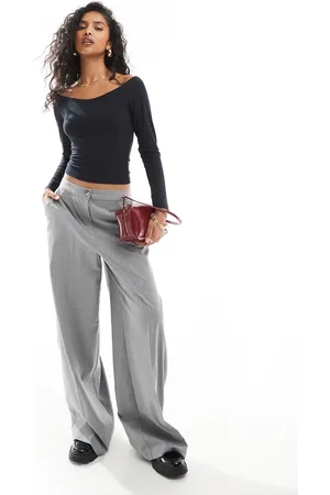 Miss Selfridge Long sleeve v neck off shoulder top in