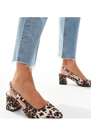 SEQWL Pointed sling back block heeled shoes in leopard print