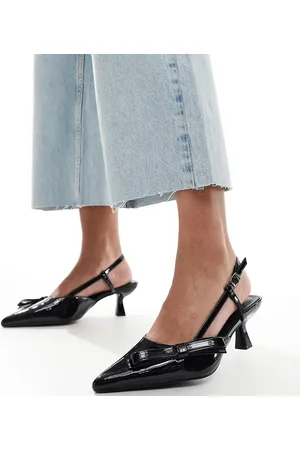 Glamorous Slingback kitten heeled shoes with bow in