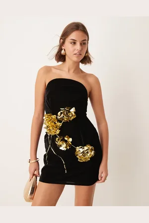 ASOS Velvet sculptural floral embellished bandeau mini dress in