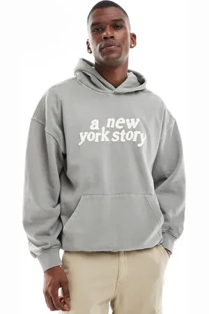 Only & Sons Relaxed fit hoodie with NY print in washed light grey