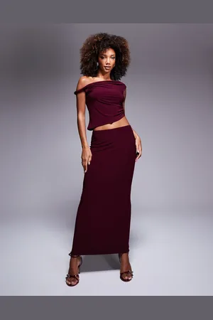 ASOS Co-ord slinky maxi skirt in burgundy