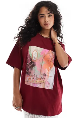 ASOS Oversized t-shirt with dinner graphic in burgundy