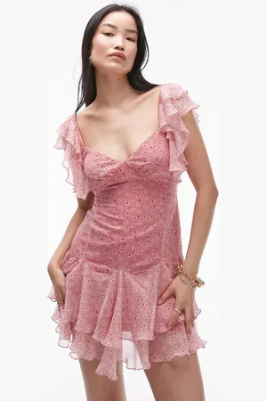 Topshop Flutter sleeve mini tea dress in ditsy floral