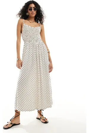 ASOS Crinkle cami shirred bodice full skirt midi dress in mono spot