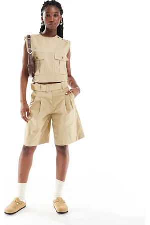 MANGO Bermuda co-ord shorts in tan
