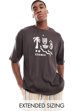 ASOS Oversized ribbed texture t-shirt in with celestial front print