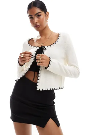 Miss Selfridge Blanket stitch tie front cardigan