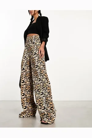 Glamorous Plisse wide leg trousers in animal print