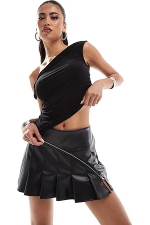 ASOS Zip detail leather look pleated mini skirt