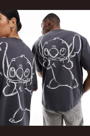 ASOS Disney oversized unisex tee in charcoal with Stitch outline prints