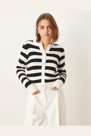 Pimkie Knitted button through cardigan in black and white stripe