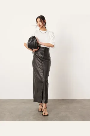 ASOS Soft leather maxi skirt with high waist and buttons detail in