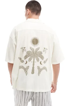 Pull&Bear Palm tree emroidered shirt in
