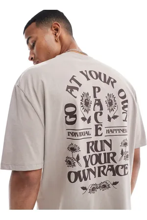 ASOS Oversized t-shirt in light brown with floral text back print