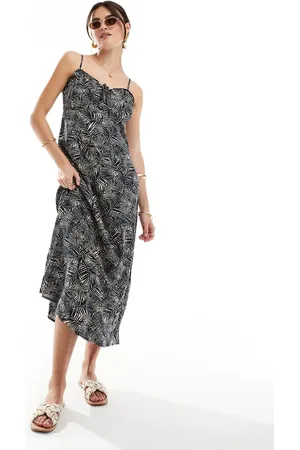 ONLY Midi strap dress in leaf print