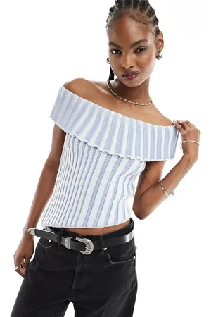 Reclaimed Asymmetrical off shoulder knitted top in baby