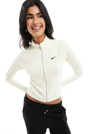 Nike Mini swoosh ribbed zip through jacket in sail