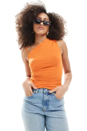 Pull&Bear Polyamide asymmetric shoulder detail top in