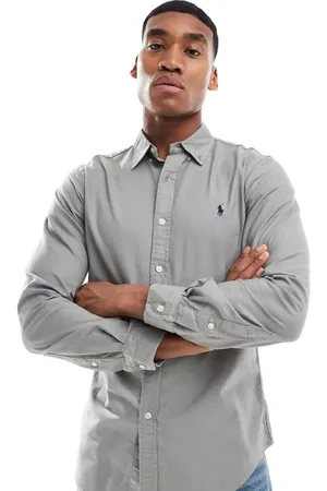 Ralph Lauren Icon logo slim fit garment dyed oxford shirt in grey