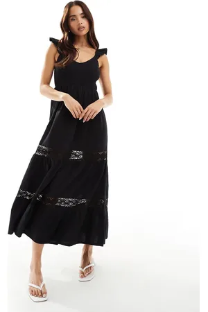 New Look Shirred top tiered midi dress in