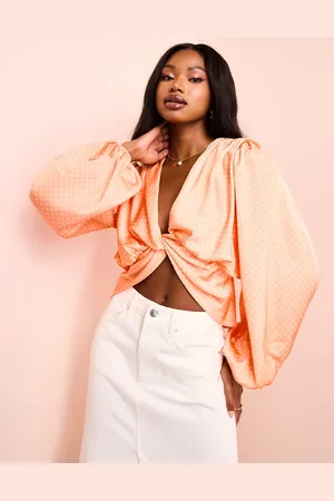 ASOS Satin drape twist front top in polka dot