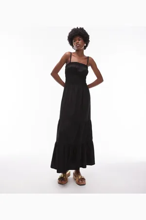 Topshop Shirred poplin midi dress in