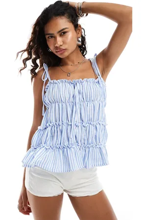 COLLUSION Poplin tiered cami top with tie shoulder in stripe