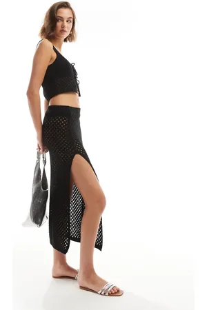 Miss Selfridge Crochet maxi skirt with split detail in black
