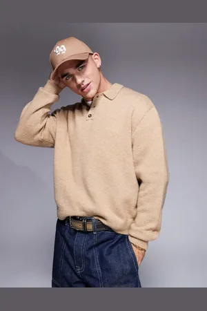 ASOS Oversized boxy fit knitted polo in beige