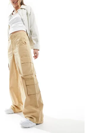 Stradivarius Cotton poplin utility cargo trouser in stone