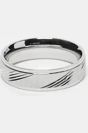 ASOS Waterproof stainless steel band ring with horizontal embossed design in tone