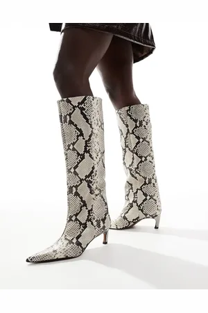 ASOS Cleo premium leather kitten heel knee boots in snake