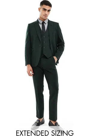 ASOS Slim wool blend suit trousers in bottle herringbone