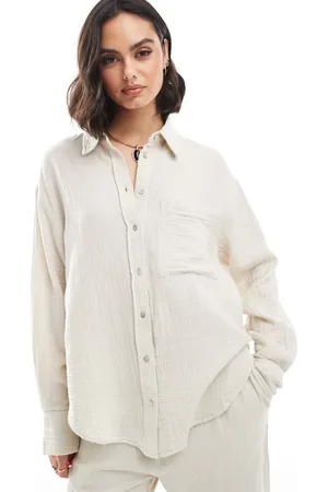 MANGO Linen look co-ord shirt in light beige