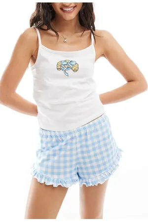 ASOS Croissant print cami vest & frill hem short pyjama set