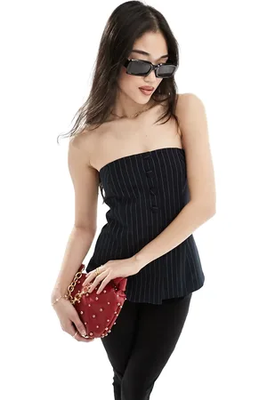 Stradivarius Longline tailored pinstripe bandeau top in