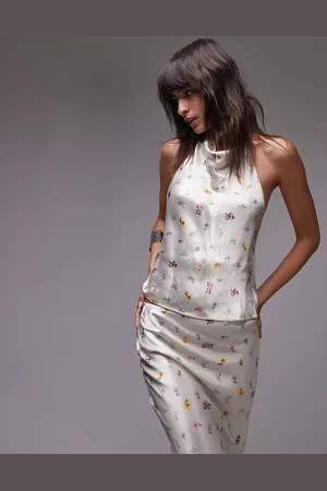 Topshop Co-ord satin halter top in vintage blurred floral
