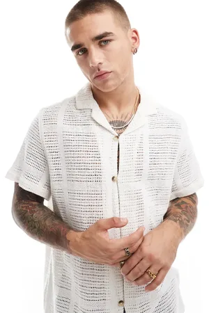 ASOS Short sleeve relaxed revere crochet shirt in ecru