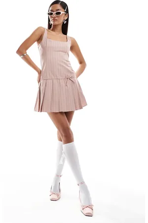 Motel Jadzia drop waist pleated mini dress in pinstripe