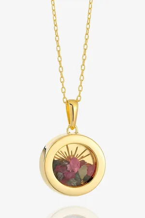 Rachel Jackson 22 carat plated small deco sun amulet necklace with tourmaline cystals with gift box
