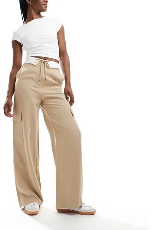 Miss Selfridge Turnback waistband soft touch cargo trouser in stone
