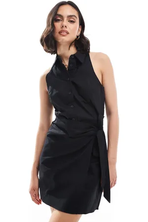MANGO Cinched waist sleevess mini dress in