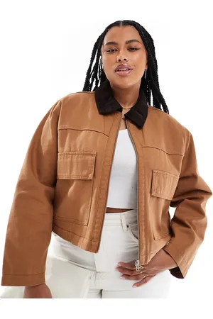 ASOS ASOS DESIGN Curve cropped pocket canvas jacket in toffee